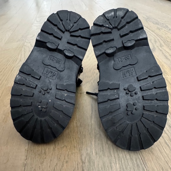 H&M Baby Patent Black Boots 4.5 | Velvet Lace Zip Warm Lined Combat Booties - Picture 6 of 10